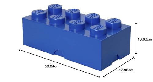 LEGO Storage Brick 8 Knobs BLUE - Stackable Plastic Storage Box with Lid for Kids and Adults, Ideal Desk Organizer and Toy Box - 12.1L Capacity