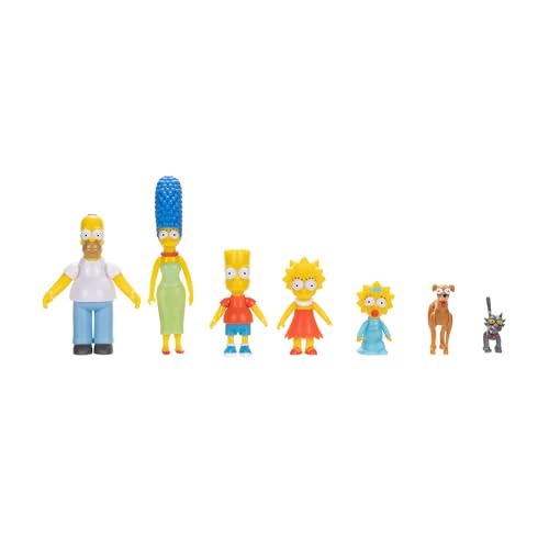 THE SIMPSONS Action Figures Family Multi-Pack 6.35cm Scale Figures by JAKKS Pacific, Includes Homer, Marge, Bart, Lisa, Maggie, Santa’s Little Helper, and Snowball II