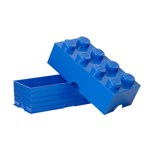 LEGO Storage Brick 8 Knobs BLUE - Stackable Plastic Storage Box with Lid for Kids and Adults, Ideal Desk Organizer and Toy Box - 12.1L Capacity