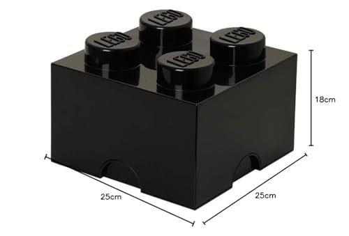 LEGO Storage Brick 4 Knobs Black - Stackable Plastic Storage Box with Lid for Kids and Adults Ideal Desk Organizer and Toy Box - 5.6L Capacity