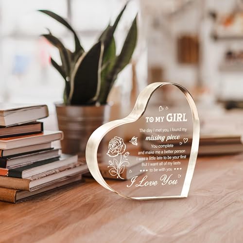 Girlfriend Gifts, Girlfriend Birthday Gifts, Christmas Valentines Gifts for Her, Anniversary Birthday Gifts for Girlfriend Fiancee GF - Heart Shaped Acrylic Plaque Keepsake Love Gifts for Her - Gift Guide