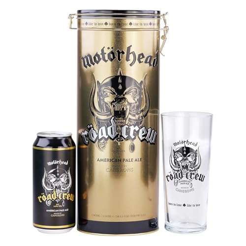 Motörhead Road Crew Premium Tin Gift Set. Includes 500ml Bottle and Branded Glass and Pale British Ale by iconic Heavy Metal band. Perfect for Christmas