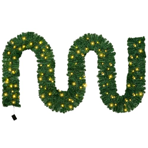 16.4FT/5M Christmas Garland, Christmas Garland with Lights, 100 LEDs Light Up Christmas Decorations Wreath Artificial Greeny Christmas Garland for Fireplace Stair Front Door Xmas Tree Decor - Gift Guide