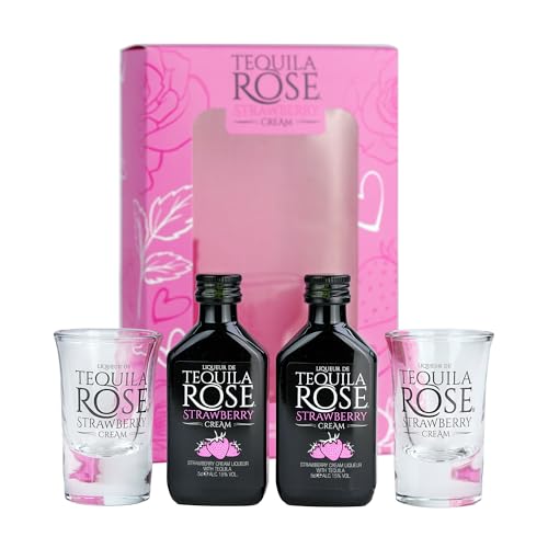 Tequila Rose Gift Set - Strawberry Cream Liqueur 2 x 5cl Miniature with 2 x Shots Glasses. Gift set to enjoy and drink in style.