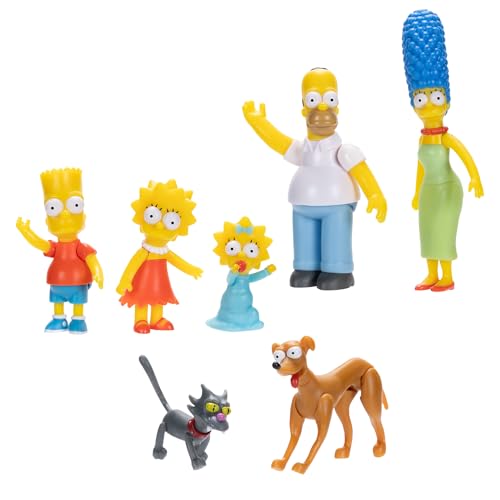 THE SIMPSONS Action Figures Family Multi-Pack 6.35cm Scale Figures by JAKKS Pacific, Includes Homer, Marge, Bart, Lisa, Maggie, Santa’s Little Helper, and Snowball II