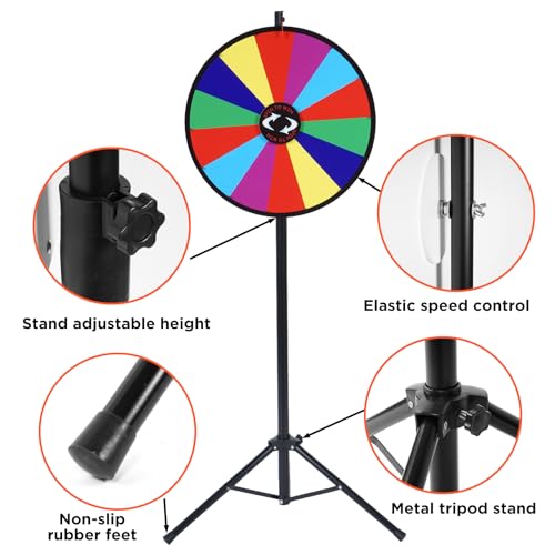 Tcatec 20" Color Prize Wheel 14 Slots Fortune Roulette Spinning Game Height Adjustable with Tripod Stand for Christmas,Carnival,Trade Show,Spinning Game Party Pub