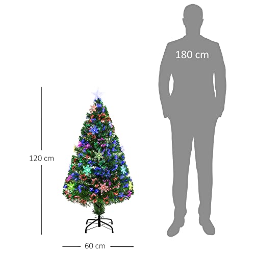HOMCOM 4FT Green Fibre Optic Artificial Christmas Tree Xmas Colourful LED Scattered Tree with Snowflakes Ornaments Fireproofing - Gift Guide