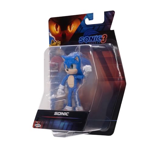 Sonic The Hedgehog Sonic 3 Movie Sonic Collector Toy Figure by Jakks Pacific, Stands 5” / 13 cm Tall, Highly Articulated for Boys/Girls, Officially Licensed 3 Movie, Suggested for Ages 3+