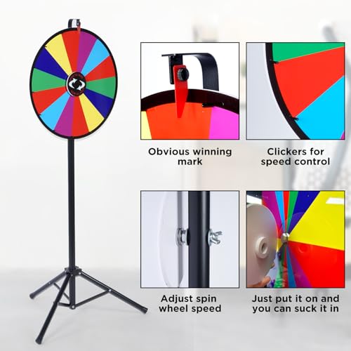 Tcatec 20" Color Prize Wheel 14 Slots Fortune Roulette Spinning Game Height Adjustable with Tripod Stand for Christmas,Carnival,Trade Show,Spinning Game Party Pub