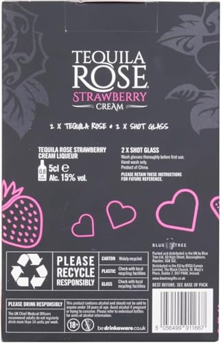 Tequila Rose Gift Set - Strawberry Cream Liqueur 2 x 5cl Miniature with 2 x Shots Glasses. Gift set to enjoy and drink in style.