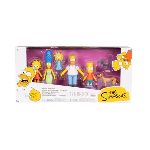 THE SIMPSONS Action Figures Family Multi-Pack 6.35cm Scale Figures by JAKKS Pacific, Includes Homer, Marge, Bart, Lisa, Maggie, Santa’s Little Helper, and Snowball II