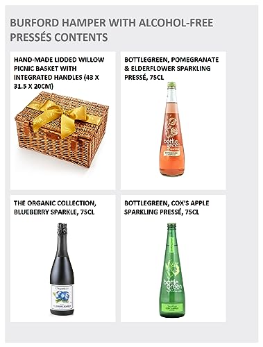 Burford Alcohol Free Hamper - Premium Non Alcoholic Gift Hamper with Sparkling Presse, Cheese Straws, Chocolates, Fruit Cake - Food and Drink Gift Box for Men and Women, from Regency Hampers