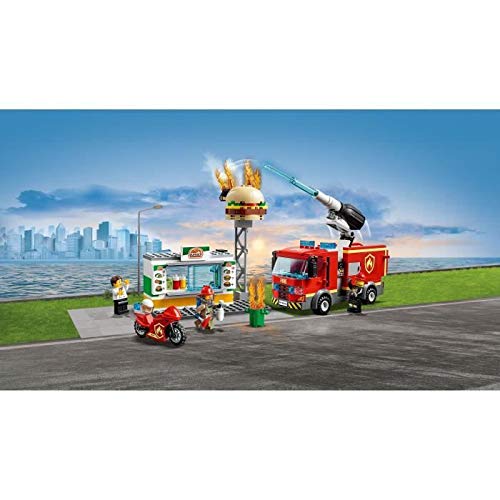 LEGO 60214 City Burger Bar Fire Rescue Set with Truck and Motorbike Toy Vehicles and Firefighter Minifigure, Gifts for 5 Plus Years Old Boys & Girls