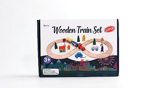 Wooden Train Set Boy Girls Toys Wooden Toys Train Track 33 Pcs Compatible Train Sets Train Toy Car Kids Toys Birthday Toys for 3 4 5 Year Old Boys Girls Gifts - Gift Guide