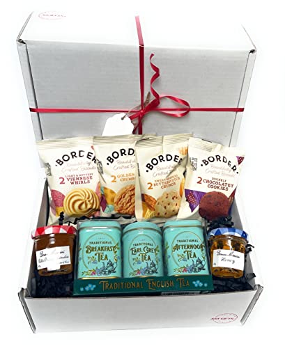 Tea Gift Set Hamper, with Border Biscuits, Marmalade and Honey Gift Set, Afternoon Tea Box for Tea Lovers, with Loose Mini English Tea Tins, All Occasions - Gift Guide