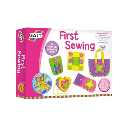 Galt First Sewing Kit - 5 Childrens Sewing Kits, Craft Kit for Kids - Introduction to Sewing, Colourful Learn to Sew Set - Step by Step Guide - Make a Bag, Frame, Purse and More - Ages 5 Years Plus - Gift Guide