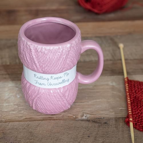 Boxer Gifts Keeps Me from Unraveling Novelty Knitting Gift Mug For Women Or Man - Mugs Hold 12oz of Tea or Coffee - Cool Knit Accessories, Pink