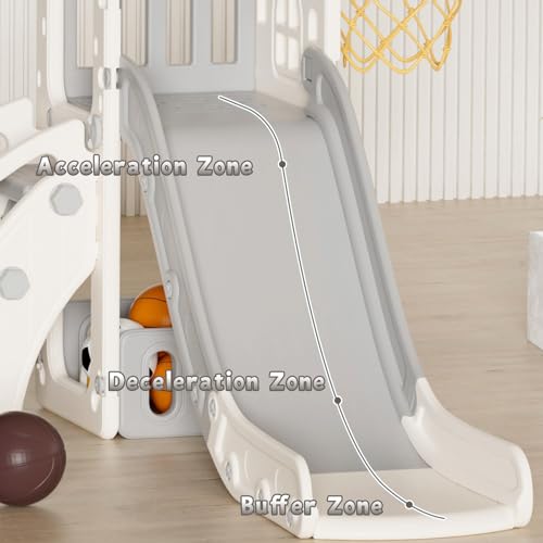 KORIMEFA 4-in-1 Kids Slide Toddler Climber Slide Set with Basketball Hoop, Storage Box and Telescope, Indoor Outdoor Freestanding Slider Garden Slide Playground for Toddlers Ages 18-36 Months