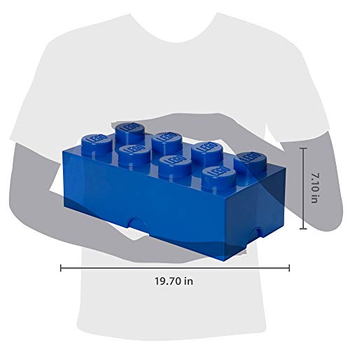 LEGO Storage Brick 8 Knobs BLUE - Stackable Plastic Storage Box with Lid for Kids and Adults, Ideal Desk Organizer and Toy Box - 12.1L Capacity