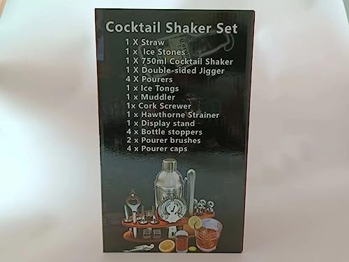 AYAOQIANG Cocktail Shaker Set with Stand,Cocktail Set for Beginer,750ml Stainless Steel Shaker for Cocktail,Home Bar Cocktail Tool Kit with Bamboo Display Stand