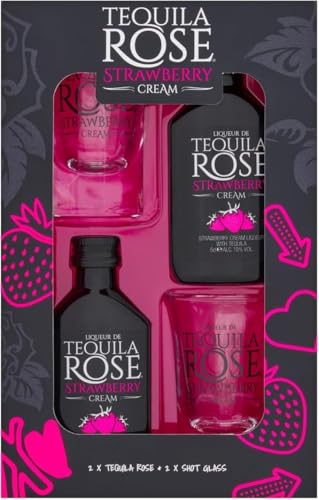 Tequila Rose Gift Set - Strawberry Cream Liqueur 2 x 5cl Miniature with 2 x Shots Glasses. Gift set to enjoy and drink in style.