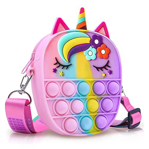 Unicorn Pop Bag it Fidget Bag,Silicone Push Bubble Bag Fashion Rainbow Pop Purse Bag for Girls with Adjustable Shoulder Straps(style d) - Gift Guide