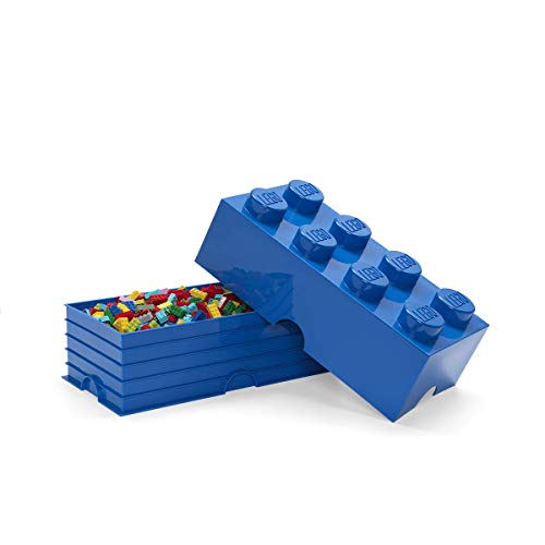 LEGO Storage Brick 8 Knobs BLUE - Stackable Plastic Storage Box with Lid for Kids and Adults, Ideal Desk Organizer and Toy Box - 12.1L Capacity