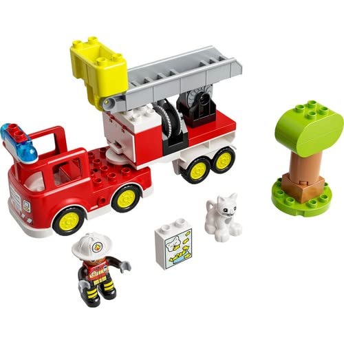 LEGO DUPLO Town Fire Engine Toy for Toddlers, Boys and Girls 2 Plus Years Old, Truck with Lights and Siren, Firefighter & Cat Figures, Educational Learning Toys 10969