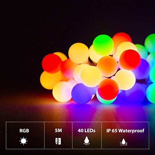 Fairy Lights Battery Operated, 5M 40LEDs Ball Globe String Light, Waterproof Decoraction for Indoor Outdoor Lighting, Bedroom, Valentine, Wedding, Party, Christmas, Tree (Multi-Colour) - Gift Guide
