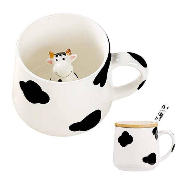 Gifts for Women Cute Cow Coffee Mug Tea Cup with Spoon Lid,Kawaii Stuff Funny Cool Mugs Valentine's Mother's Day Halloween Xmas Gifts for Her Wife Mum Grandma Boyfriend Girl Teacher Friend,Birthday