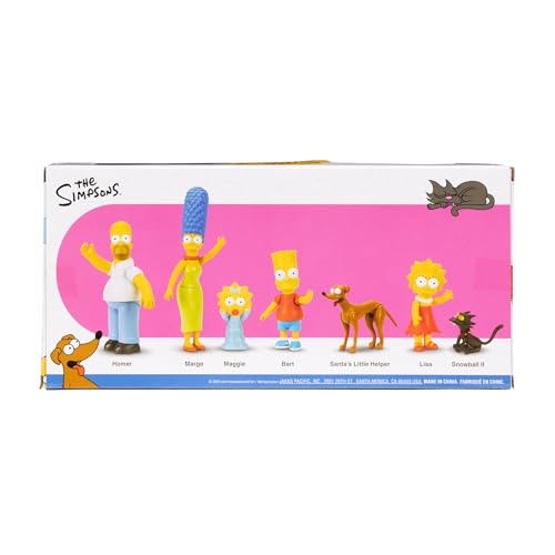 THE SIMPSONS Action Figures Family Multi-Pack 6.35cm Scale Figures by JAKKS Pacific, Includes Homer, Marge, Bart, Lisa, Maggie, Santa’s Little Helper, and Snowball II