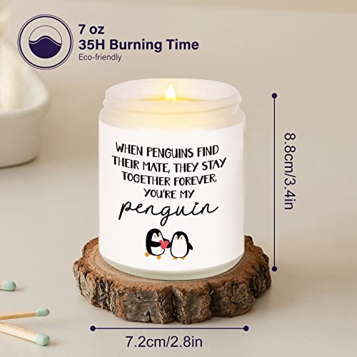 Leebbsin Penguin Candle Gifts for Him Her, Anniversary Christmas Birthday Wedding Gifts, Romantic Presents Gifts for Girlfriend Boyfriend Wife Husband, Cute Handmade Lavender Soy Wax Candle, 7oz