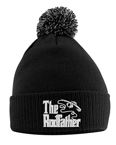 Purple Print House The Rodfather Bobble Hat - Pom Pom Funny Joke Fishing Beanie Hats for Her or Him Dad Grandad Uncle Carp Fishing Gifts, One Size, Black - Gift Guide