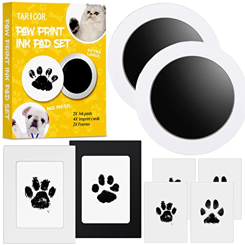 Taricor Pet Paw Print Kit Paw Print Kit for Dogs Cats 2 Pcs Inkless Pet Memorial Pawprint Stamp Pads with 2 Photo Frames 4 Imprint Cards Ink Pads for Dog Paws Pawprint Keepsake Kit - Gift Guide