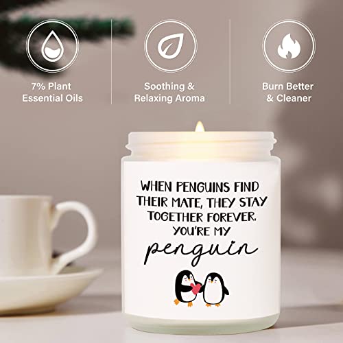 Leebbsin Penguin Candle Gifts for Him Her, Anniversary Christmas Birthday Wedding Gifts, Romantic Presents Gifts for Girlfriend Boyfriend Wife Husband, Cute Handmade Lavender Soy Wax Candle, 7oz