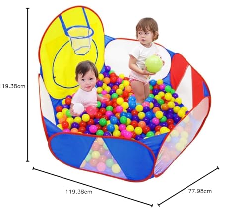 Eocolz Kids Ball Pit Large Pop Up Childrens Ball Pits Tent for Toddlers Playhouse Baby Crawl Playpen with Basketball Hoop and Zipper Storage Bag, 4 Ft/120CM, Balls Not Included (Blue)