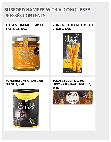 Burford Alcohol Free Hamper - Premium Non Alcoholic Gift Hamper with Sparkling Presse, Cheese Straws, Chocolates, Fruit Cake - Food and Drink Gift Box for Men and Women, from Regency Hampers