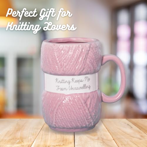 Boxer Gifts Keeps Me from Unraveling Novelty Knitting Gift Mug For Women Or Man - Mugs Hold 12oz of Tea or Coffee - Cool Knit Accessories, Pink