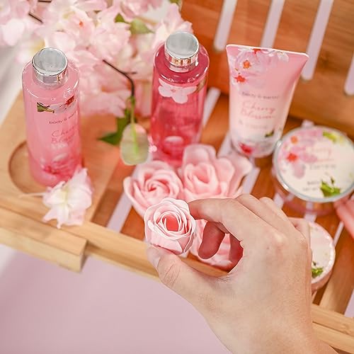 BODY & EARTH Gifts for Women, 8pcs Pamper Gifts for Women with Cherry Blossom&Jasmine, Includes Bubble Bath, Soap, Birthday Gifts for Women, Mothers Day Gifts, Spa Bath Gift Sets for Women