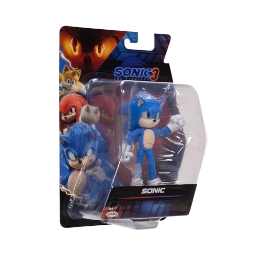 Sonic The Hedgehog Sonic 3 Movie Sonic Collector Toy Figure by Jakks Pacific, Stands 5” / 13 cm Tall, Highly Articulated for Boys/Girls, Officially Licensed 3 Movie, Suggested for Ages 3+