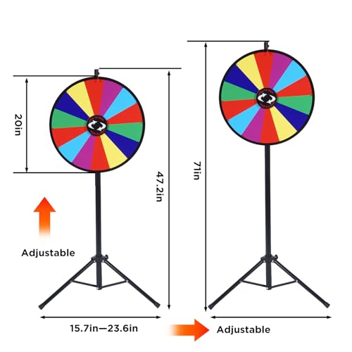 Tcatec 20" Color Prize Wheel 14 Slots Fortune Roulette Spinning Game Height Adjustable with Tripod Stand for Christmas,Carnival,Trade Show,Spinning Game Party Pub