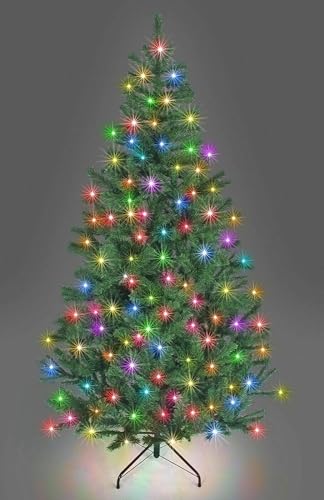 SHATCHI 4Ft-12Ft Pre-Lit Artificial Christmas Tree Alaskan Pine Tips Xmas Home Decorations Metal Stand Warm White LEDs, Green W/Multicolour (5F/150cm) - Gift Guide