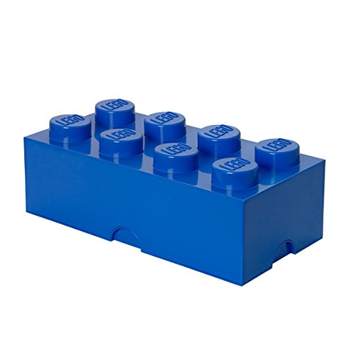 LEGO Storage Brick 8 Knobs BLUE - Stackable Plastic Storage Box with Lid for Kids and Adults, Ideal Desk Organizer and Toy Box - 12.1L Capacity