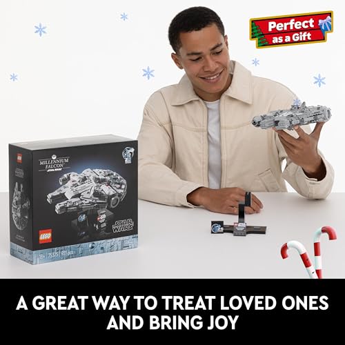 LEGO Star Wars Millenium Falcon 25th Anniversary Set for Adults, Collectible A New Hope Starship Vehicle Model Kit, Home or Office Décor, Birthday Gifts for Men, Women and Fans 75375