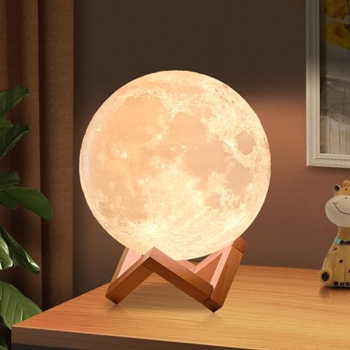 ACED Moon Lamp 2024 Upgrade with Timing 3D Printing Moon Night Light 16 Colours with Wooden Stand Remote & Touch Control and USB Rechargeable Gift for Her Him Kids Women Men Birthday - Gift Guide