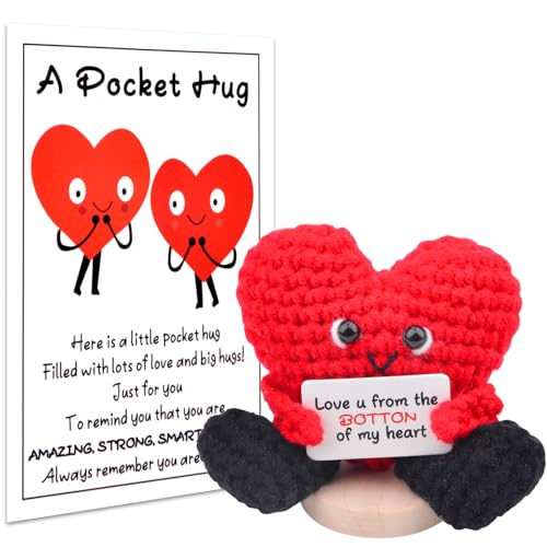 Pipihome Pocket Hug Heart, I Love You Heart Doll, Valentines Gifts for Him Her Kids, Everything I Know About Love, Good Luck Gifts for Birthday Wedding Valentine