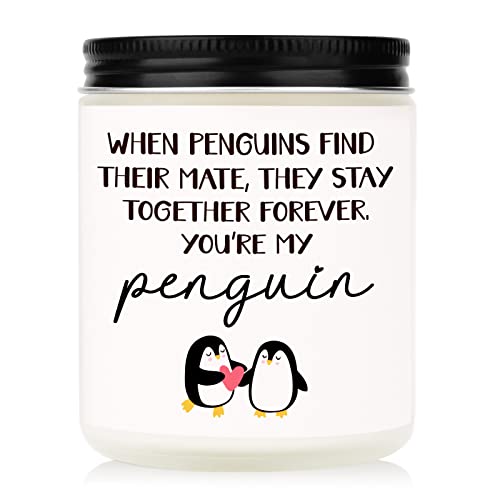 Leebbsin Penguin Candle Gifts for Him Her, Anniversary Christmas Birthday Wedding Gifts, Romantic Presents Gifts for Girlfriend Boyfriend Wife Husband, Cute Handmade Lavender Soy Wax Candle, 7oz