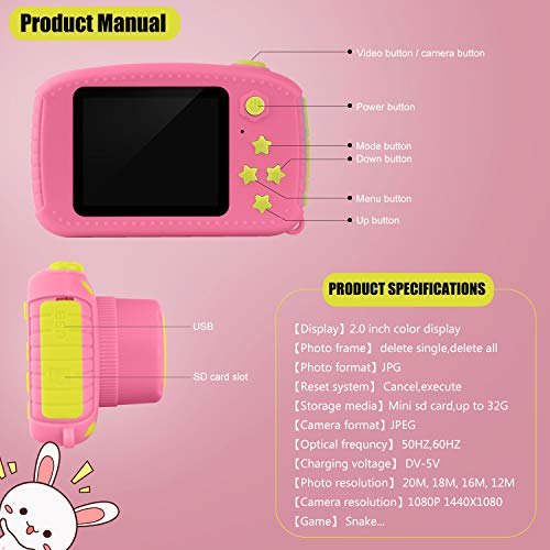 Kids Camera for 3-12 Year Old Girls, Digital Camera Girls Toys 2 inch for Children with 32GB SD Card Birthday Christmas Toy Gifts for 3 4 5 6 7 8 Year Old Girls Birthday Creative Gift Pink - Gift Guide