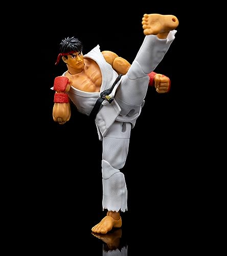 Jada - Street Fighter II Ryu, Articulated Figure 15 cm, with Interchangeable Hands and Head, Accessories and 20 Articulated Points (253252025), White