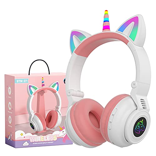 YUSONIC Unicorn Headphones Wireless,Yusonic Toddler Bluetooth Headphones for Girls Boys laptop Tablet,Led Light Up Kids Headphone for Birthday travel school Gifts.(white) - Gift Guide